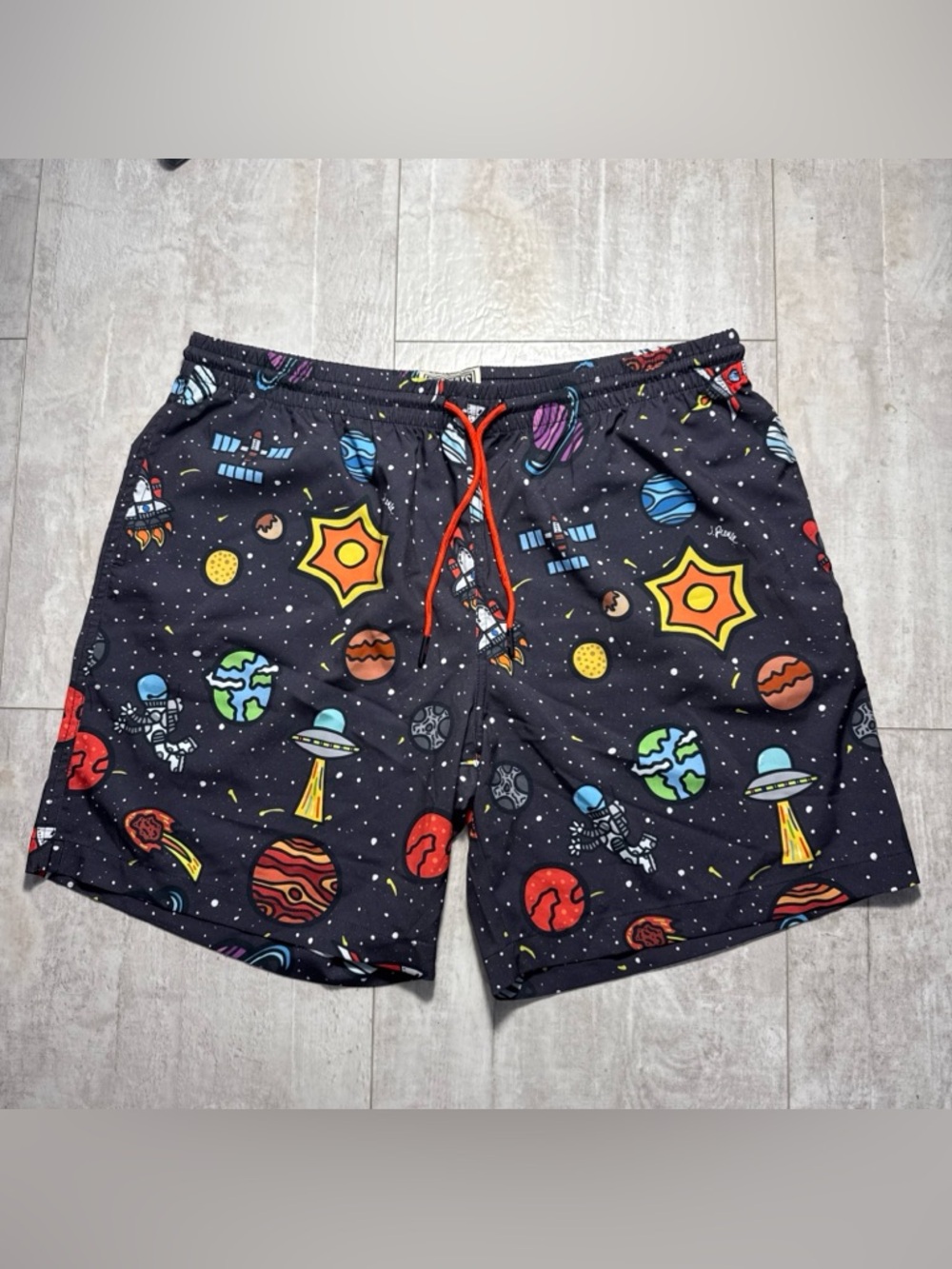 RSVLTS Space Print Swim Shorts with Red Drawstring XL